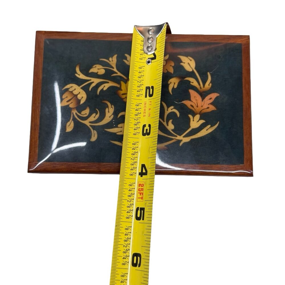 Reuge Inlaid Floral Jewelry Music Box Green Rectangle Italy Song Fascination VTG - Picture 7 of 11